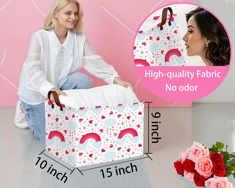 BOOHIT Valentines Day Basket Large Foldable Heart Shaped Storage Box for Gifts Kids Empty Storage Bins Rectangular Toy Organizer Decor (Rainbow Love) - Image 2